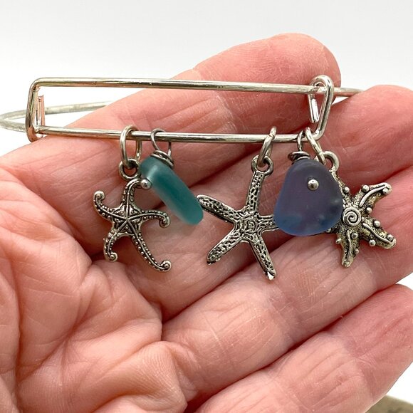 Adjustable Sea Glass and Starfish Silver Bracelet - Picture 5 of 5